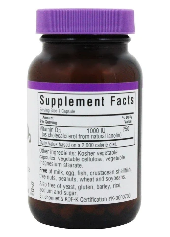 Витамин D3 2000IU,, 250 желатиновых капсул Bluebonnet Nutrition (255409983)