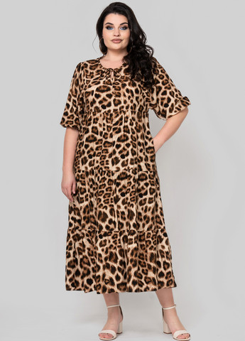 Комбинированное кэжуал платье а-силуэт A'll Posa леопардовый