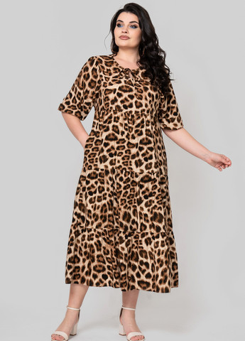 Комбинированное кэжуал платье а-силуэт A'll Posa леопардовый