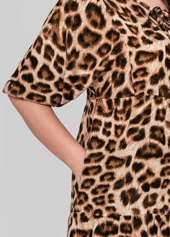 Комбинированное кэжуал платье а-силуэт A'll Posa леопардовый