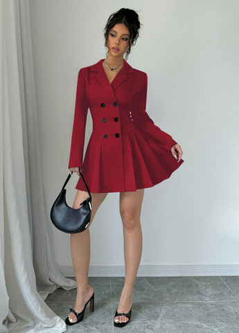Красное кэжуал платье платье-жакет, клеш SHEIN однотонное