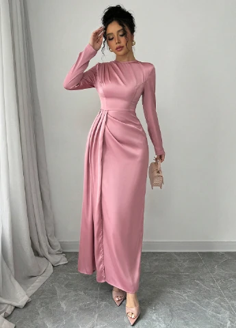 Розовое вечернее платье а-силуэт SHEIN однотонное