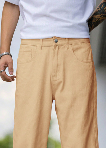 Песочные демисезонные мешковатые джинсы SHEIN