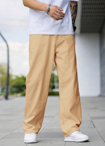 Песочные демисезонные мешковатые джинсы SHEIN