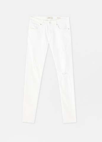 Белые демисезонные зауженные джинсы Pull&Bear