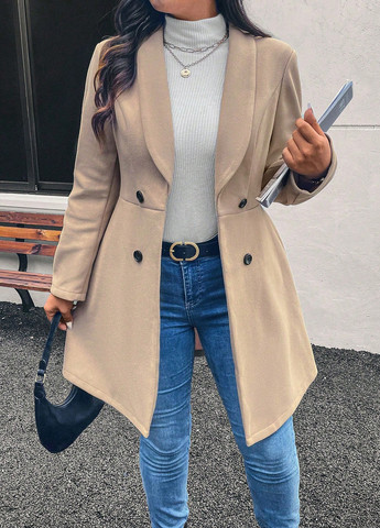 Бежеве демісезонне Пальто двобортне SHEIN