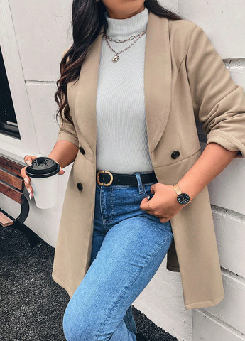 Бежеве демісезонне Пальто двобортне SHEIN