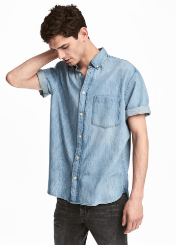 Светло-синяя джинсовая рубашка однотонная H&M