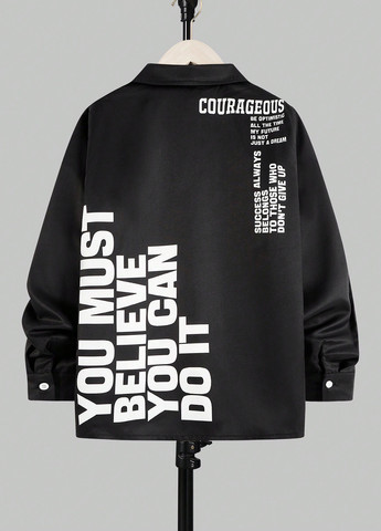 Черная кэжуал рубашка с надписями SHEIN