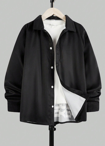 Черная кэжуал рубашка с надписями SHEIN