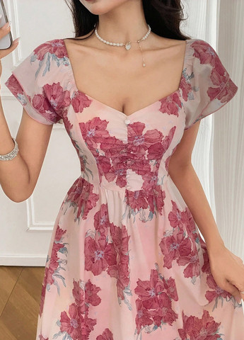 Персикова кежуал сукня а-силует SHEIN з квітковим принтом