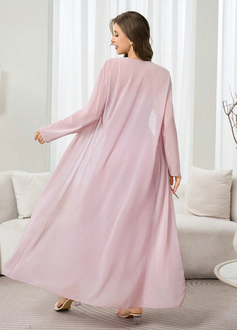 Блідо-рожевий демісезонний комплект (сукня, накидка) SHEIN