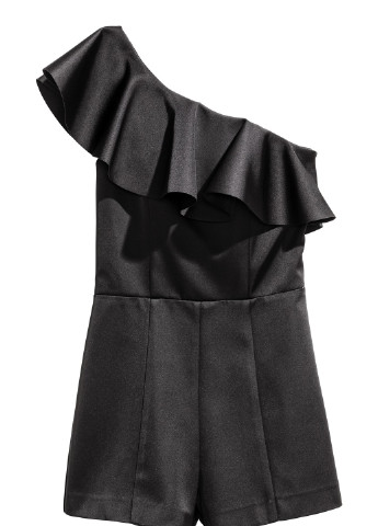 Комбинезон H&M комбинезон-шорты однотонный чёрный вечерний атлас, полиэстер