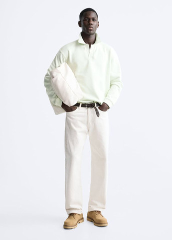 Свитшот Zara - Прямой крой однотонный салатовый кэжуал, спортивный хлопок, трикотаж - (281350216)