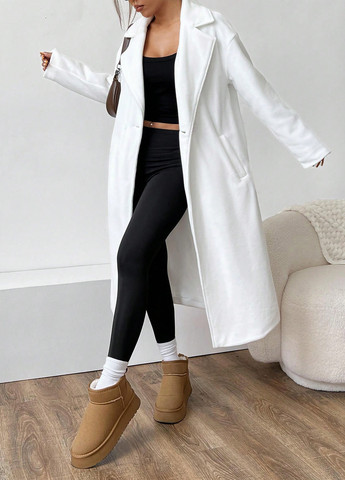 Білий зимнє Пальто двобортне SHEIN