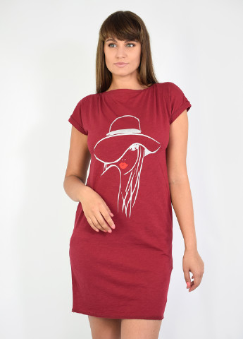 Бордовое домашнее платье платье-футболка NEL с рисунком