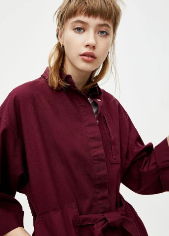 Комбинезон Pull & Bear комбинезон-брюки однотонный бордовый кэжуал хлопок