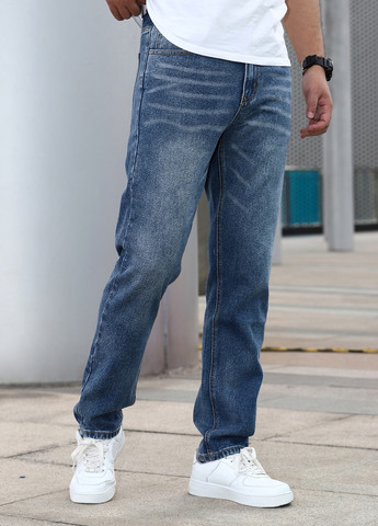 Синие демисезонные регюлар фит джинсы SHEIN