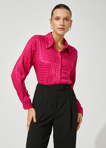 Фуксиновая (цвета Фуксия) кэжуал рубашка с узором "гусиная лапка" KOTON