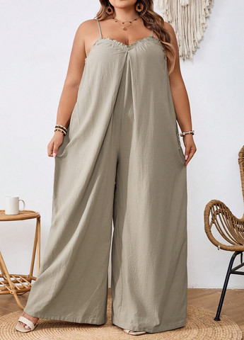 Комбінезон SHEIN комбінезон-брюки однотонний кремовий кежуал бавовна