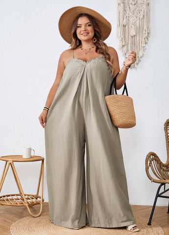 Комбінезон SHEIN комбінезон-брюки однотонний кремовий кежуал бавовна