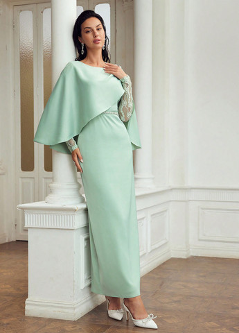 Мятное вечернее платье SHEIN однотонное