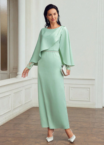 Мятное вечернее платье SHEIN однотонное