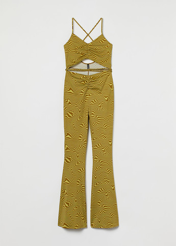 Комбінезон H&M комбінезон-брюки малюнок гірчичний кежуал поліестер, трикотаж
