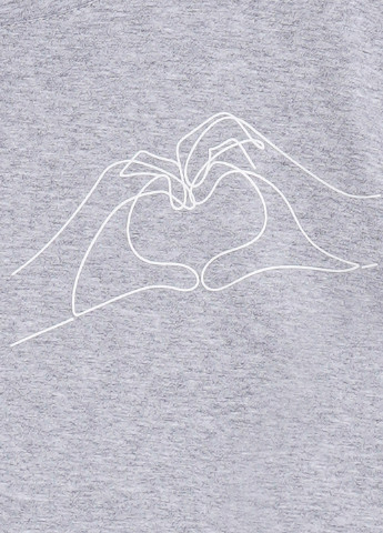 Серая летняя футболка базовая с подворотом, руки и сердце KASTA design