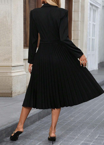 Черное деловое, кэжуал платье плиссированное, платье-жакет SHEIN однотонное