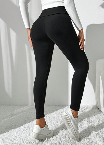 Черные зимние леггинсы SHEIN