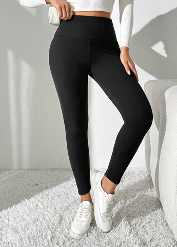 Черные зимние леггинсы SHEIN