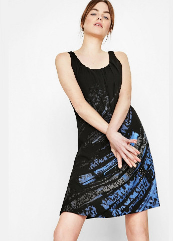Черное кэжуал платье а-силуэт Desigual с абстрактным узором
