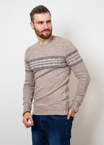 Бежевый демисезонный свитер мужской джемпер ISSA PLUS GN4-76