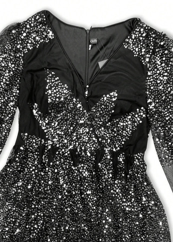 Черное праздничный, вечернее платье клеш SHEIN однотонное