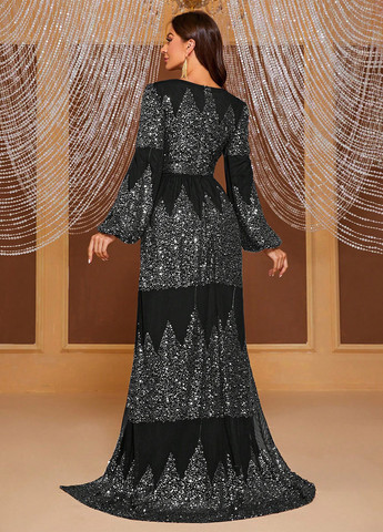 Черное праздничный, вечернее платье клеш SHEIN однотонное