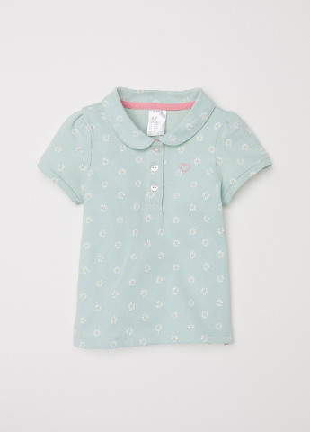 Голубой детская футболка-поло для девочки H&M с цветочным принтом
