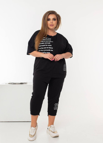 Женский костюм из двунитки футболка и бриджи черного цвета р.48/50 362620 New Trend (256454496)