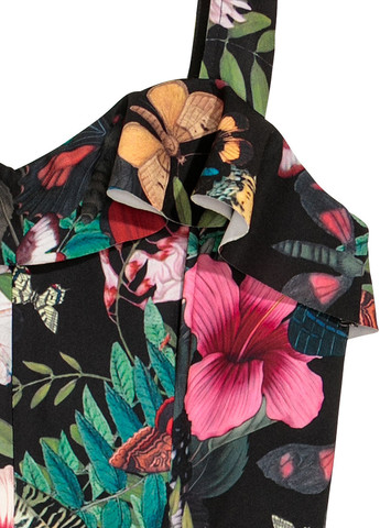Комбінезон H&M комбинезон-брюки цветочный чёрный кэжуал полиэстер