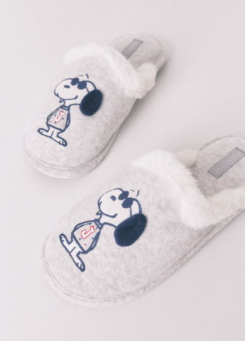 Темно-серые тапочки Women'secret с вышивкой, с мехом, с ушками