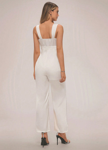 Комбинезон SHEIN комбинезон-брюки однотонный белый кэжуал полиэстер, атлас