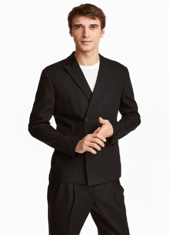Пиджак H&M однотонный чёрный кэжуал хлопок