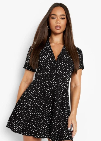 Черное кэжуал платье Boohoo в горошек