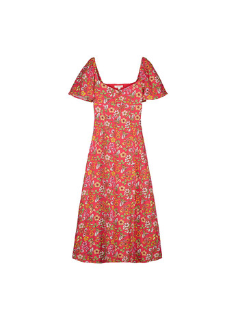 Красное кэжуал платье с открытыми плечами Springfield с цветочным принтом