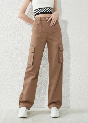 Коричневые демисезонные карго джинсы SHEIN