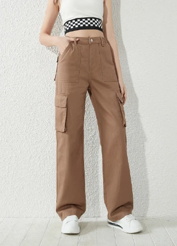 Коричневые демисезонные карго джинсы SHEIN