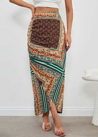 Разноцветная кэжуал "турецкие огурцы" юбка SHEIN на запах