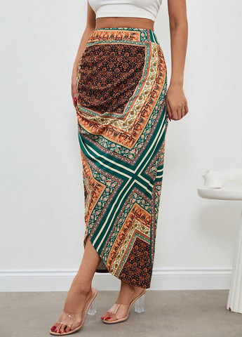 Разноцветная кэжуал "турецкие огурцы" юбка SHEIN на запах