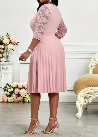 Светло-розовое праздничный, вечернее, кэжуал платье плиссированное SHEIN однотонное