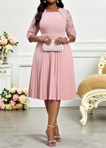 Светло-розовое праздничный, вечернее, кэжуал платье плиссированное SHEIN однотонное